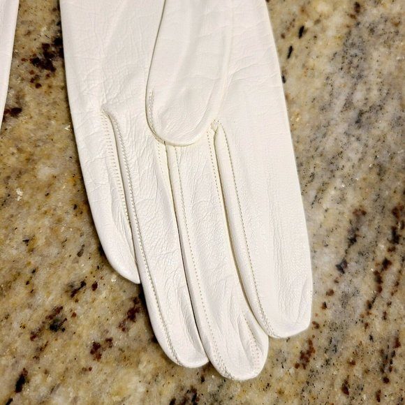 NEW Vintage Ladies White Soft Leather 8.5 " Gloves Size 5 (XS) Cutout Ribbons - Picture 5 of 12